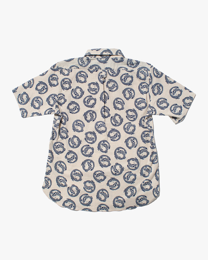 Kiriko Original Button-Up Shirt, Short Sleeve, Cream Dragon