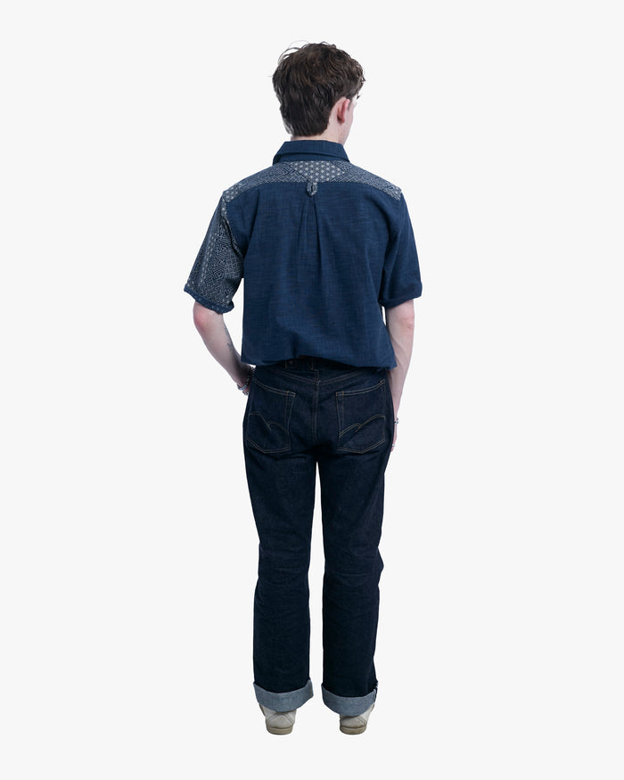Kiriko Original Button-Up Shirt, Short Sleeve, Indigo Split Small Multi