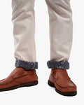 Cream canvas pants with small multi pattern by Kiriko Made