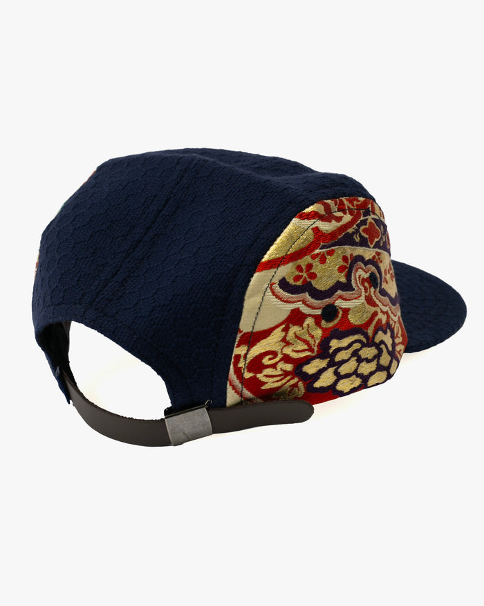 Kiriko Original Cap, 5-Panel, Kikkou Sashi-Ori & Maru-Obi, Navy with Gold Floral