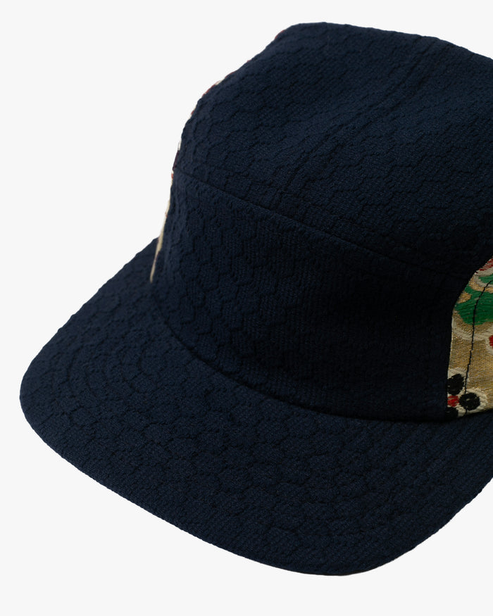 Kiriko Original Cap, 5-Panel, Kikkou Sashi-Ori & Maru-Obi, Navy with Gold Floral