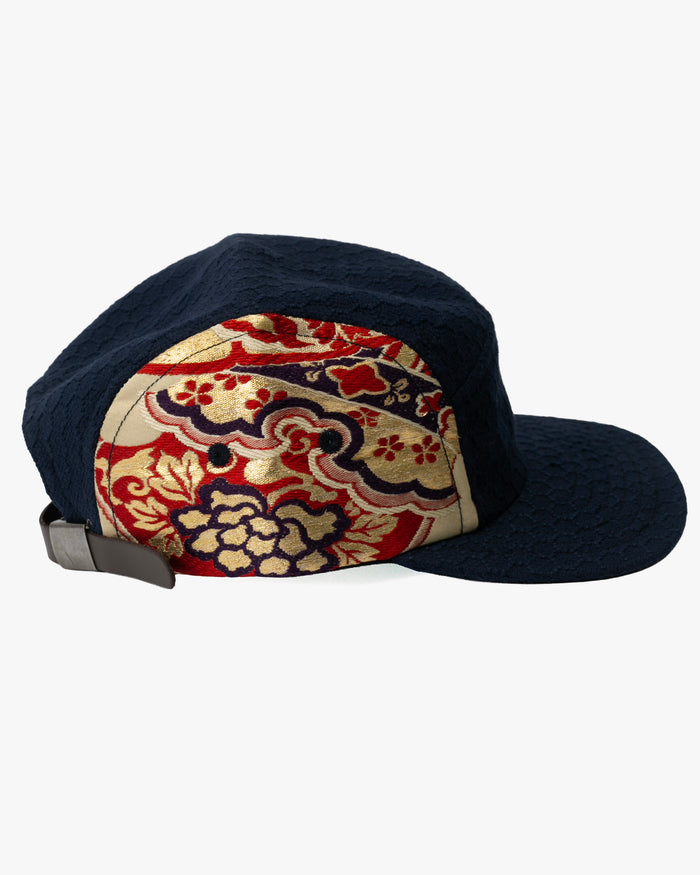 Kiriko Original Cap, 5-Panel, Kikkou Sashi-Ori & Maru-Obi, Navy with Gold Floral