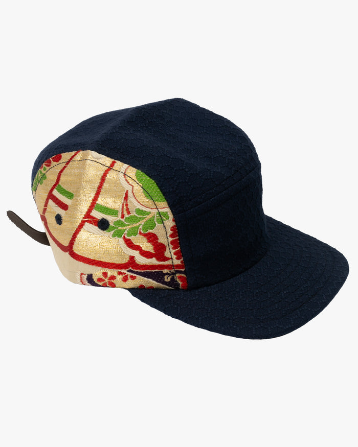 Kiriko Original Cap, 5-Panel, Kikkou Sashi-Ori & Maru-Obi, Navy with Gold Floral