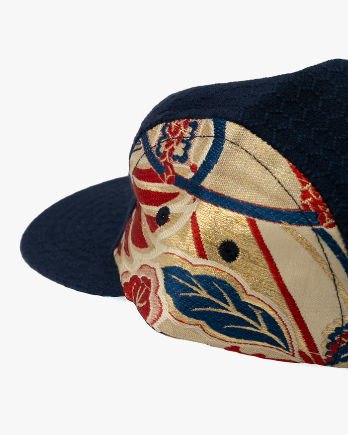 Kiriko Original Cap, 5-Panel, Kikkou Sashi-Ori & Maru-Obi, Navy with Gold Floral