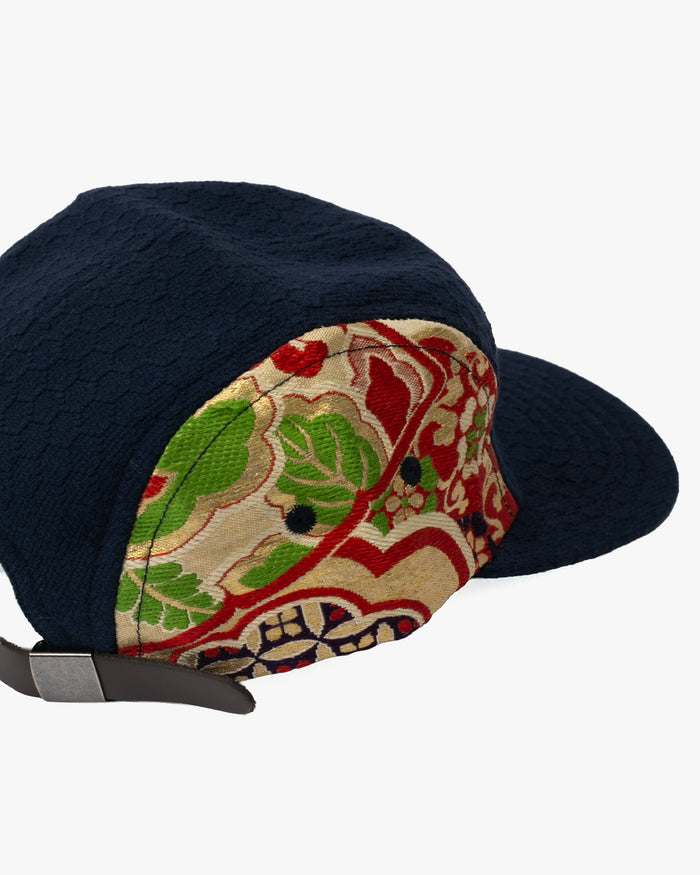 Kiriko Original Cap, 5-Panel, Kikkou Sashi-Ori & Maru-Obi, Navy with Gold Floral