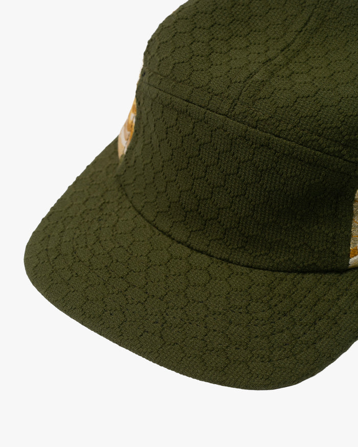 Kiriko Original Cap, 5-Panel, Kikkou Sashi-Ori & Maru-Obi, Olive with Tsuru and Floral