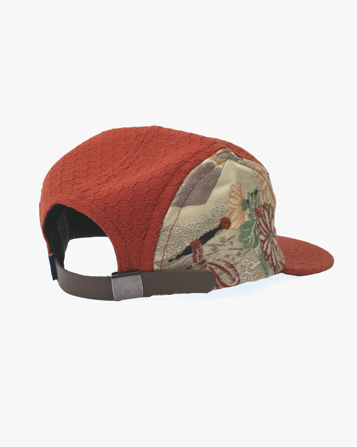 Kiriko Original Cap, 5-Panel, Kikkou Sashi-Ori & Maru-Obi, Rust with Chrysanthemum