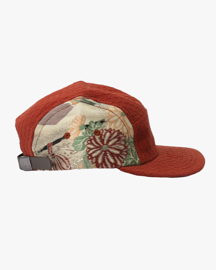 Kiriko Original Cap, 5-Panel, Kikkou Sashi-Ori & Maru-Obi, Rust with Chrysanthemum