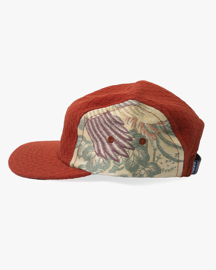 Kiriko Original Cap, 5-Panel, Kikkou Sashi-Ori & Maru-Obi, Rust with Chrysanthemum
