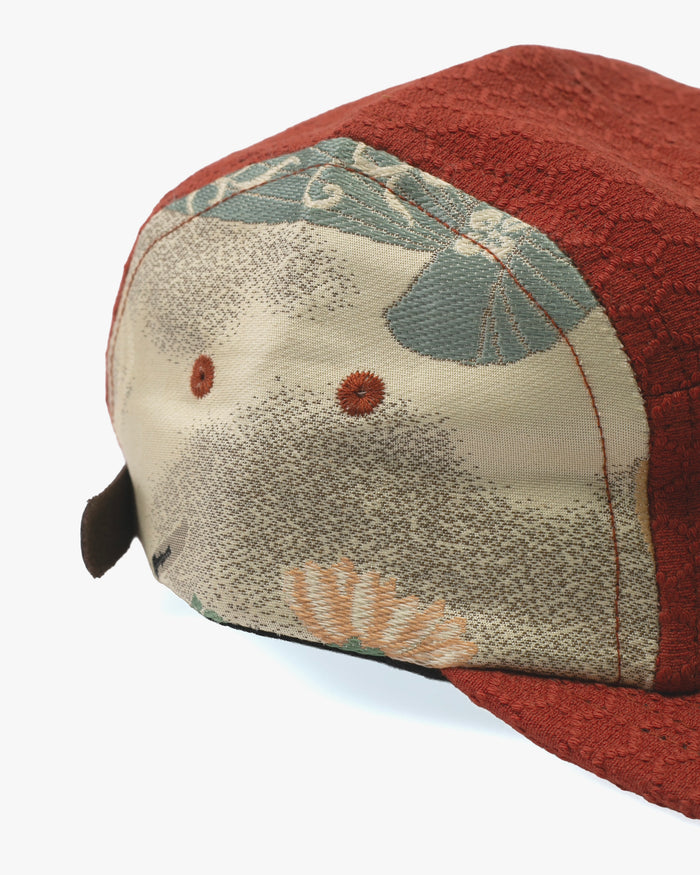 Kiriko Original Cap, 5-Panel, Kikkou Sashi-Ori & Maru-Obi, Rust with Chrysanthemum