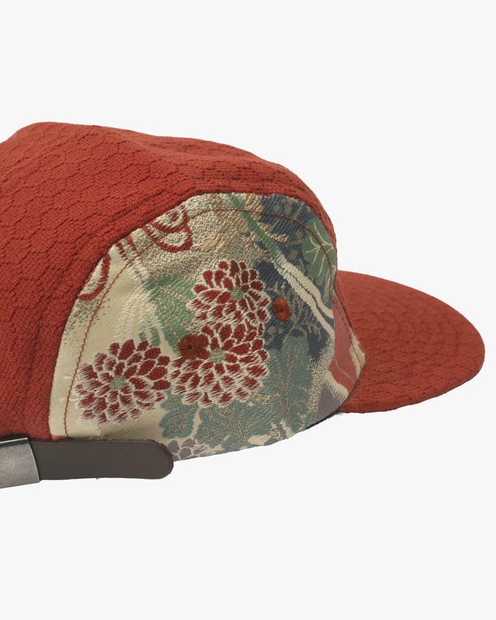 Kiriko Original Cap, 5-Panel, Kikkou Sashi-Ori & Maru-Obi, Rust with Chrysanthemum