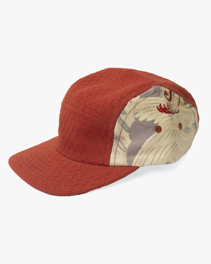 Kiriko Original Cap, 5-Panel, Kikkou Sashi-Ori & Maru-Obi, Rust with Chrysanthemum