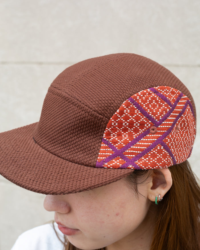 Kiriko Original Cap, 5-Panel, Two Tone, Burnt Scarlet and Violet Sashiko Hishi X Sashi-Ori