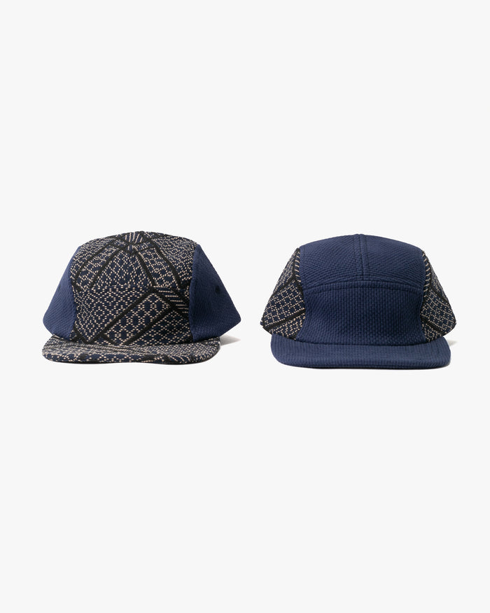 Kiriko Original Cap, 5-Panel, Two Tone, Indigo and Black Sashiko Hishi X Sashi-Ori