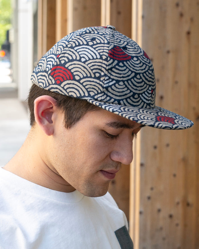 Kiriko Original Cap, 6-Panel Indigo Seigaiha with Solid Indigo Underbill
