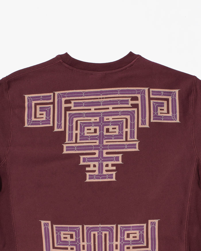 Kiriko Original Crewneck, Printed Ainu, Maroon