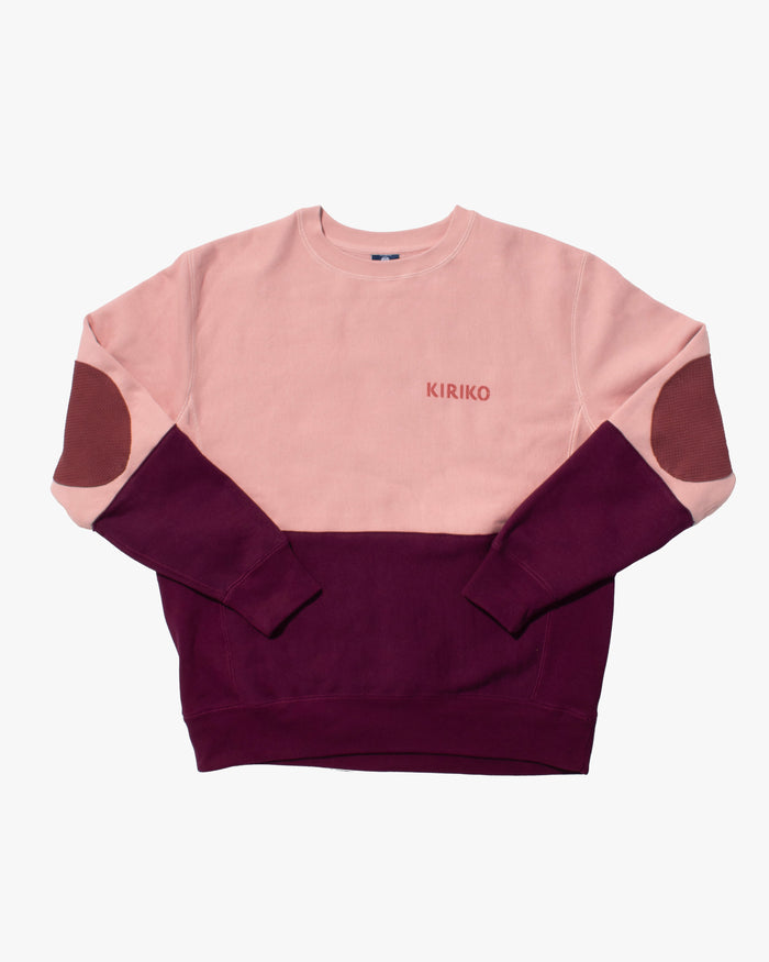 Kiriko Original Crewneck, Printed Ainu, Two-Tone, Light Pink with Maroon