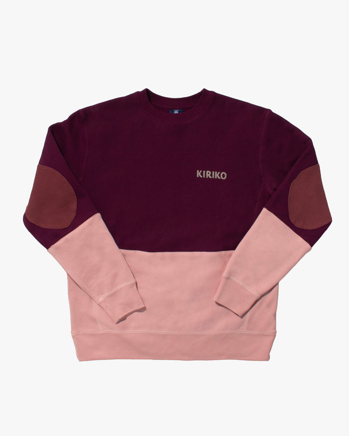 Kiriko Original Crewneck, Printed Ainu, Two-Tone, Maroon with Light Pink