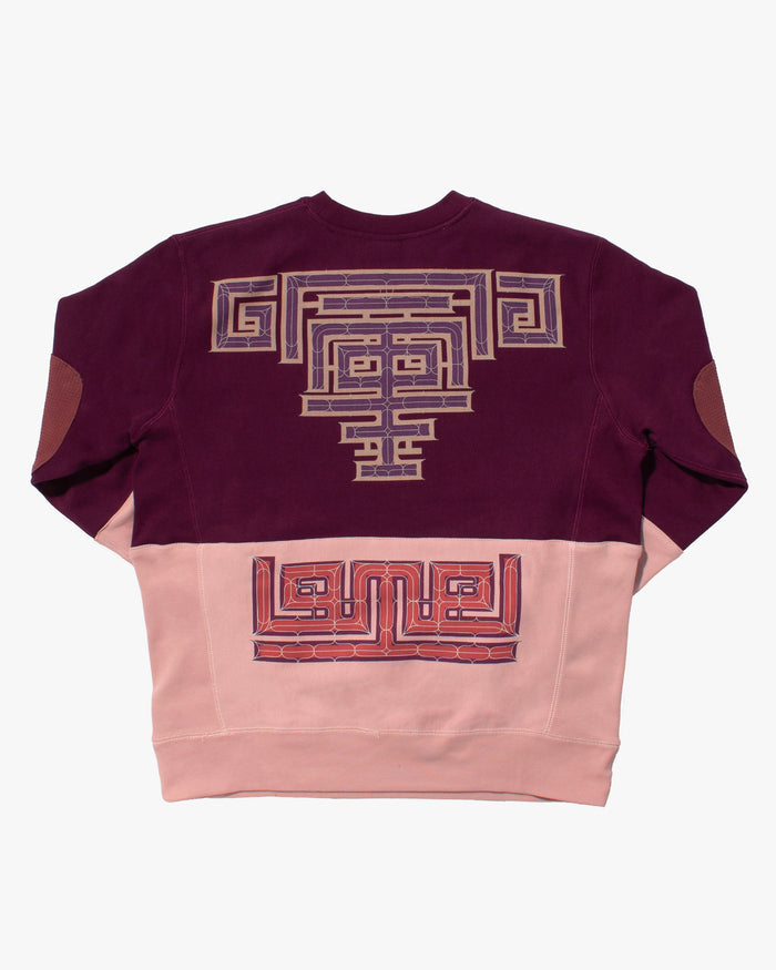 Kiriko Original Crewneck, Printed Ainu, Two-Tone, Maroon with Light Pink