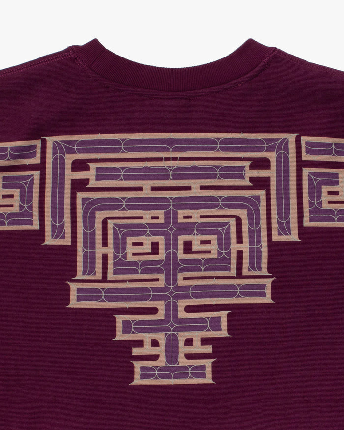 Kiriko Original Crewneck, Printed Ainu, Two-Tone, Maroon with Light Pink