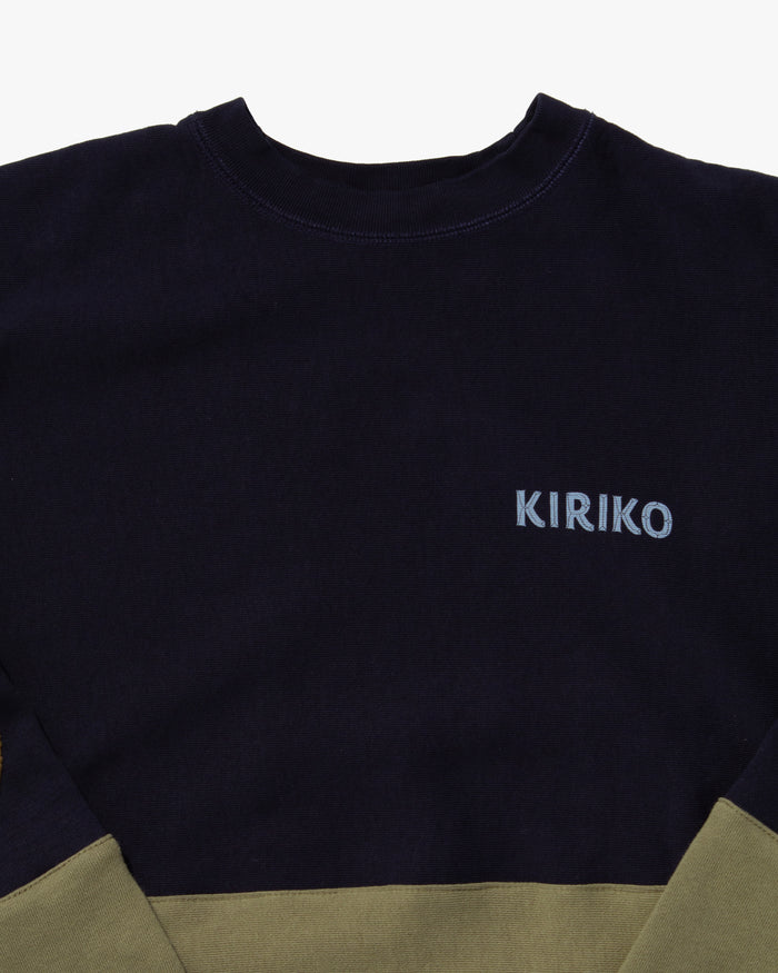 Kiriko Original Crewneck, Printed Ainu, Two-Tone, Navy with Olive