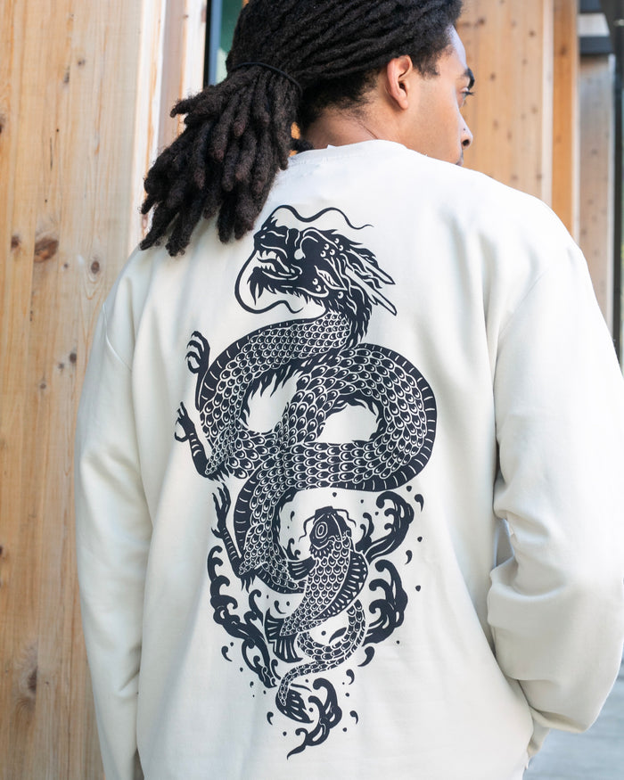 Kiriko Original Crewneck, Printed Koi-Dragon, Cream