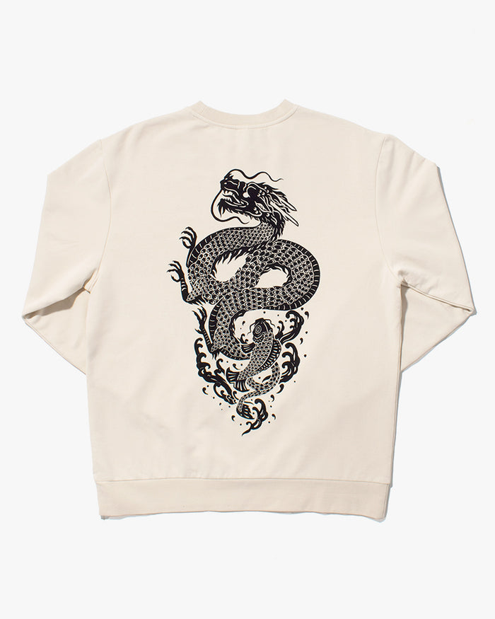 Kiriko Original Crewneck, Printed Koi-Dragon, Cream