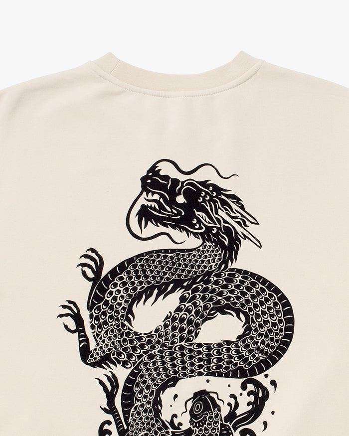 Kiriko Original Crewneck, Printed Koi-Dragon, Cream
