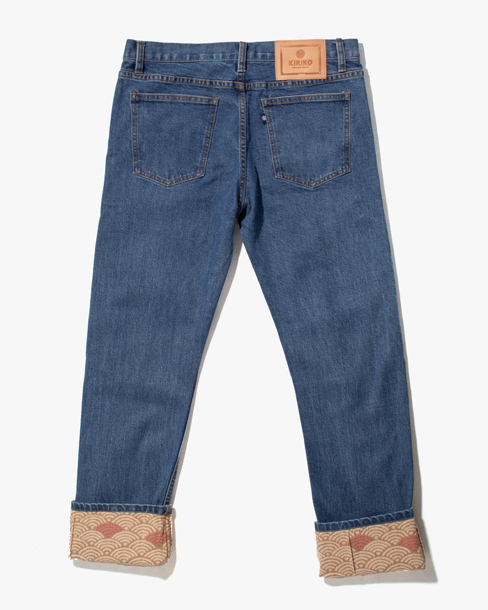 Kiriko Original Denim Jeans, US Made 12.5 oz. Premium Selvedge, Bleached Wash, Seigaiha