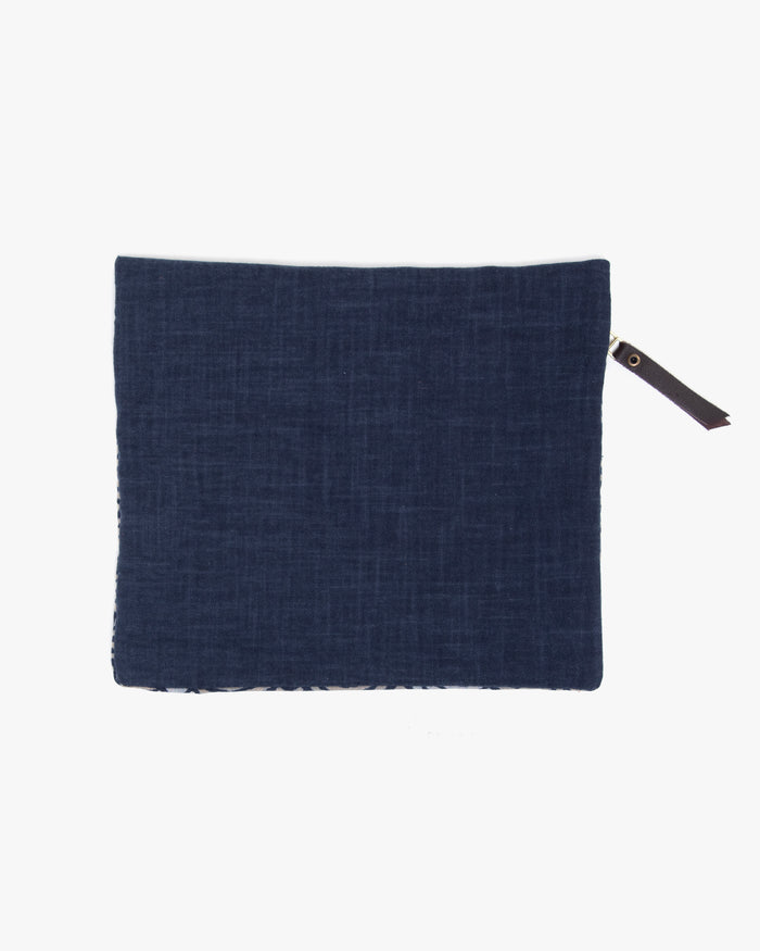 Kiriko Original Flat Medium Zipper Pouch, Two Tone Indigo Seigaiha with Red
