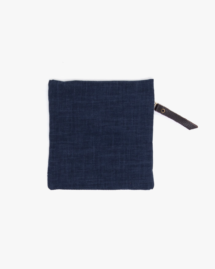 Kiriko Original Flat Small Zipper Pouch, Two Tone Indigo Seigaiha with Red