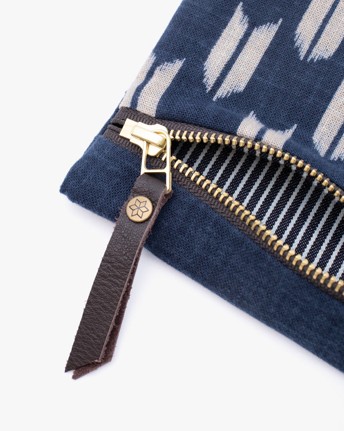 Kiriko Original Flat Small Zipper Pouch, Two Tone Indigo Yagasuri