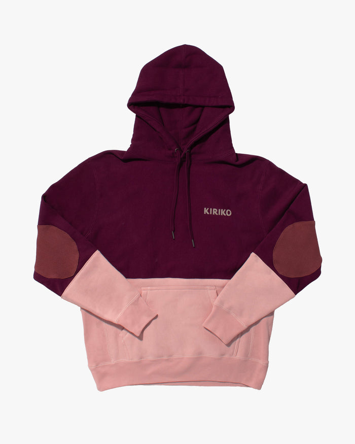Kiriko Original Hoodie, Printed Ainu, Two-Tone, Maroon with Light Pink