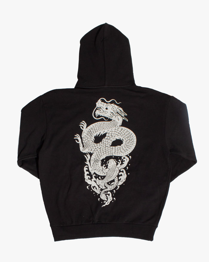Kiriko Original Hoodie, Printed Koi-Dragon, Black