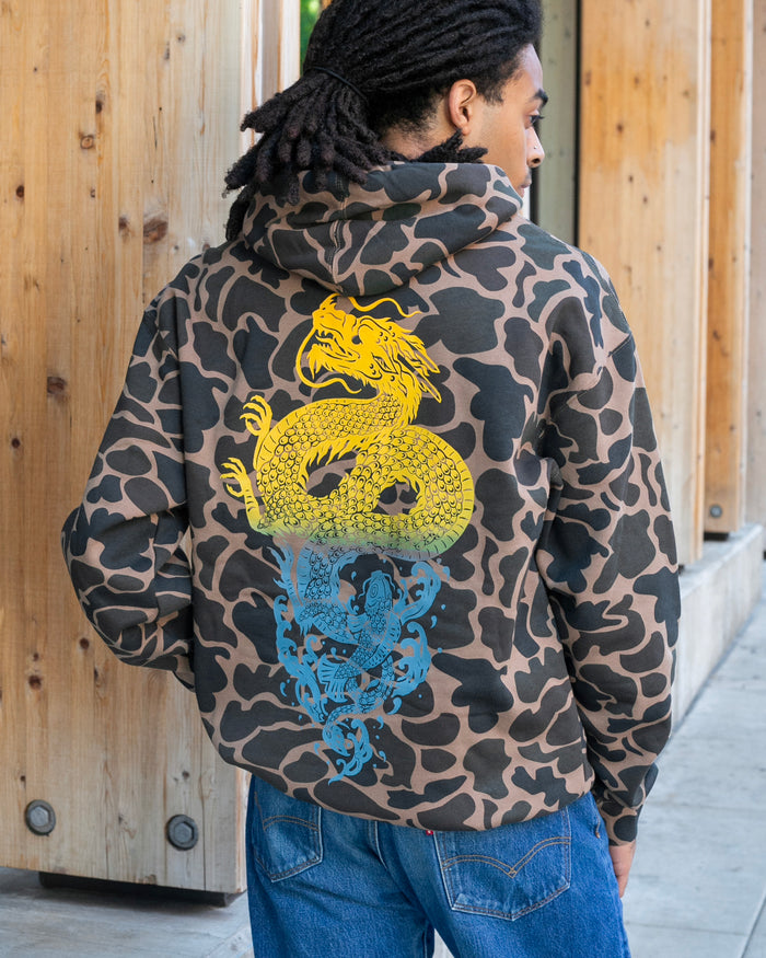 Kiriko Original Hoodie, Printed Koi-Dragon, Camo