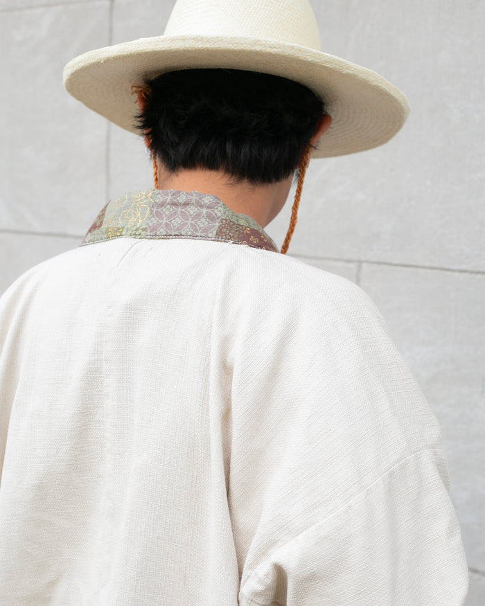 Kiriko Original Jacket, Modern Noragi, Cream and Multi Patchwork, Azuki and Gold