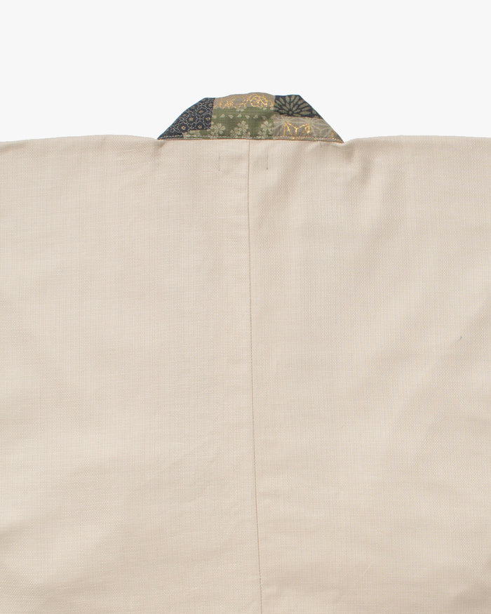 Kiriko Original Jacket, Modern Noragi, Cream and Multi Patchwork, Sage and Gold