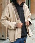 Kiriko Original Jacket, Modern Noragi, Ecru Overdyed with Multi Patchwork, Azuki and Gold