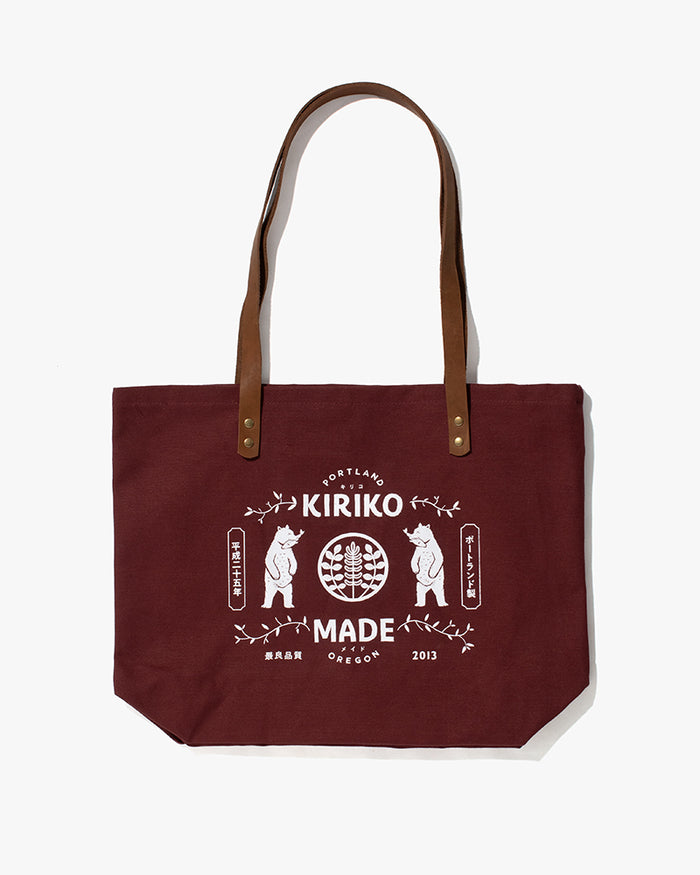 Kiriko Original Large Tote Bag, Canvas, Burgundy Bear