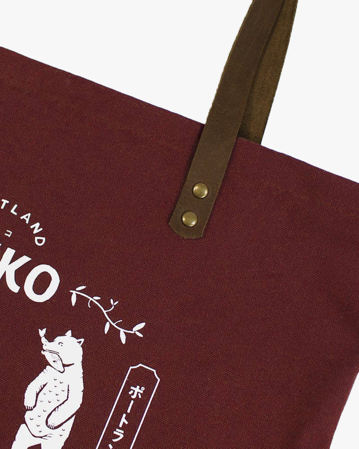 Kiriko Original Large Tote Bag, Canvas, Burgundy Bear