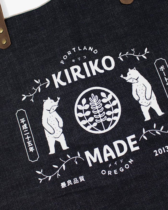 Kiriko Original Large Tote Bag, Selvedge Denim, Indigo Bear