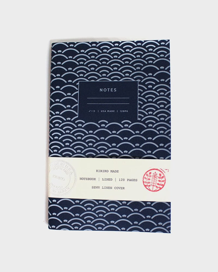 Kiriko Original Lined Notebook, Blue Seigaiha