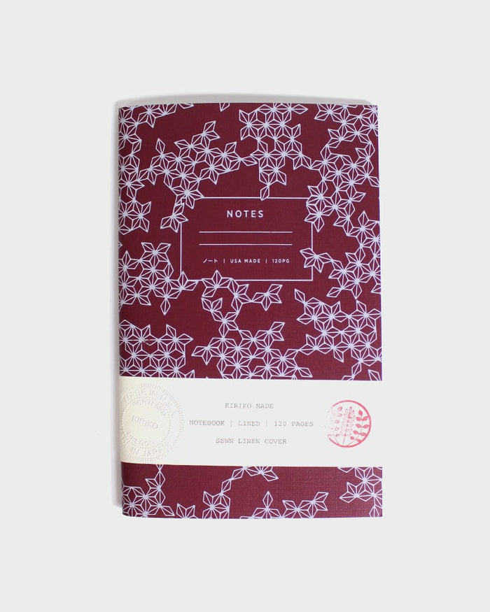 Kiriko Original Lined Notebook, Red Asanoha