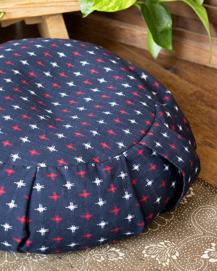 Kiriko Original Meditation Pillow, One-Tone Zafu, Indigo, Red and White Jyuji