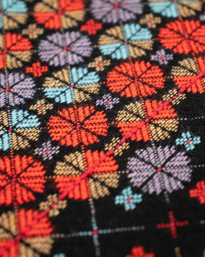 Kiriko Original Meditation Pillow, Two-Tone Zafu, Black and Multicolor Chrysanthemum Jacquard