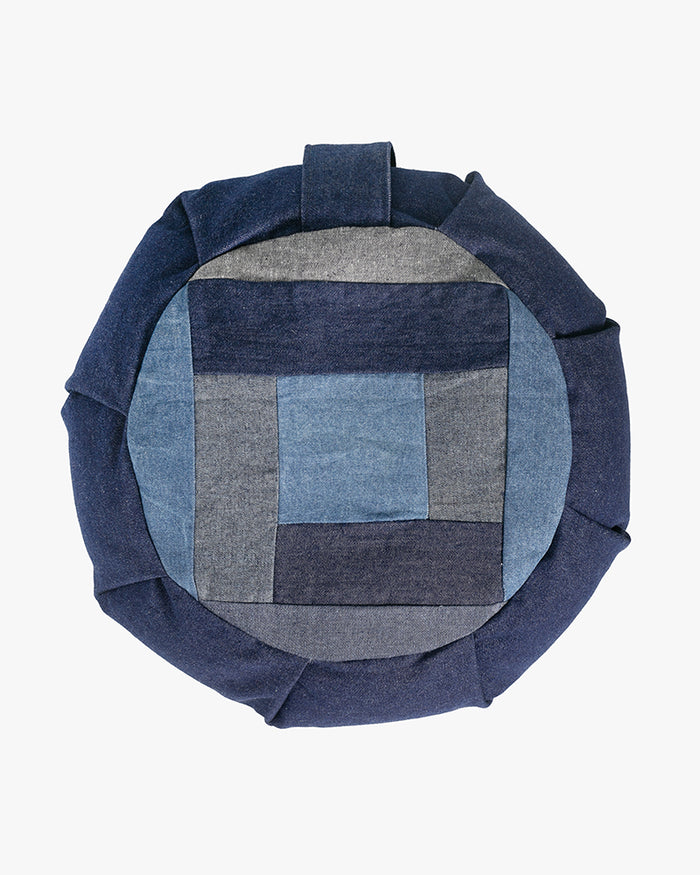 Kiriko Original Meditation Pillow, Two-Tone Zafu, Indigo Large Patchwork Style