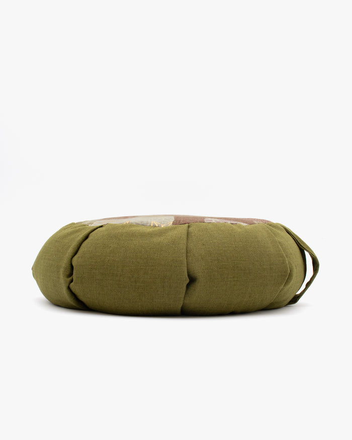 Kiriko Original Meditation Pillow, Two-Tone Zafu, Solid Green and Azuki and Gold