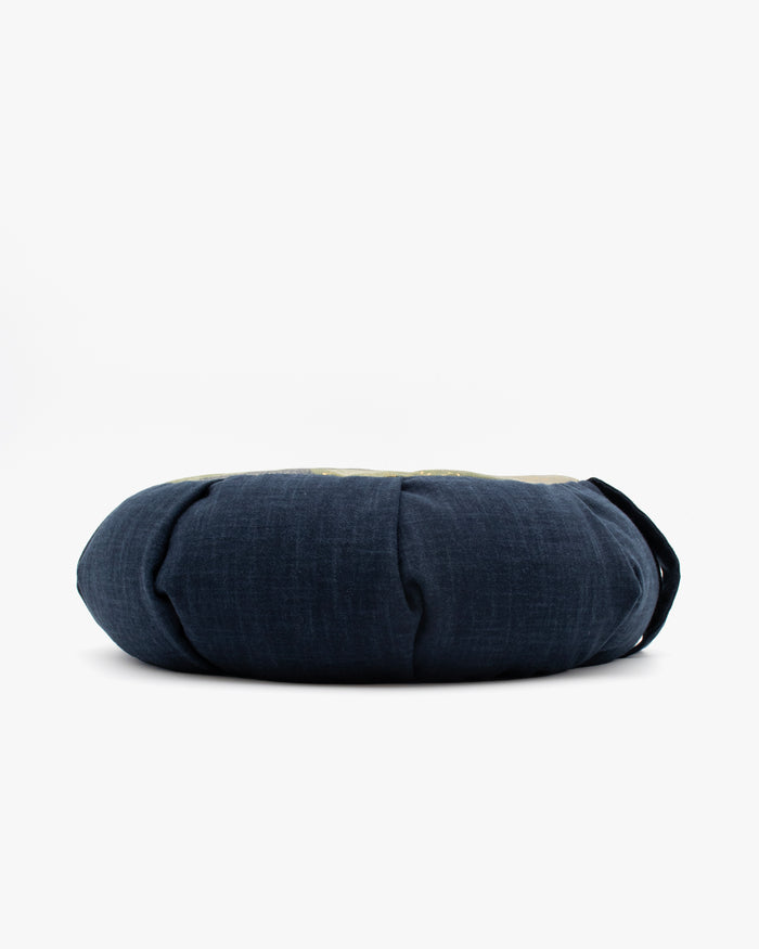 Kiriko Original Meditation Pillow, Two-Tone Zafu, Solid Indigo and Sage and Gold