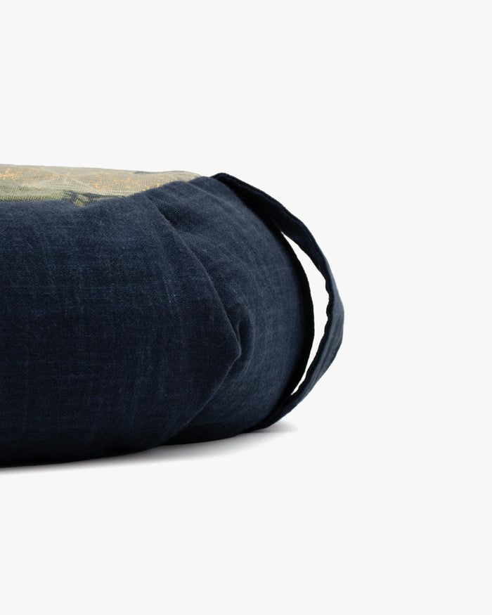 Kiriko Original Meditation Pillow, Two-Tone Zafu, Solid Indigo and Sage and Gold