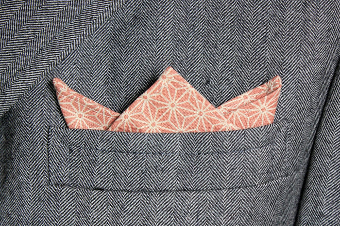Kiriko Original Pocket Square, Coral Pink Asanoha